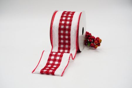 Plaid.Lace Combined Ribbon_KF6373GC-1-7-5_red glittery plaid on white